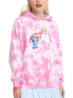 Lisa Frank Y2K style Tie dye pink white pullover graphic hoodie *Small stain* 💜
